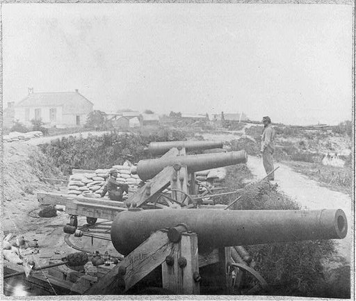 Siege of Yorktown, Va. Confederate Water Battery, Nelson Church in rear
