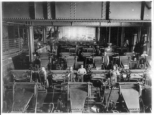 Linotype machine, printing room, N.Y. World