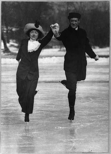 Irving Brokaw and wife skating on Central Park Lake