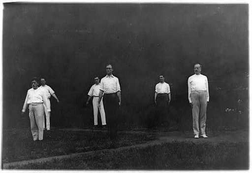 Woodrow Wilson's Cabinet members exercising - F.D. Roosevelt in center foreground, Aug. 1917