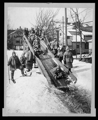 Sledding, Rochester, out of door school, coasting on the toboggan