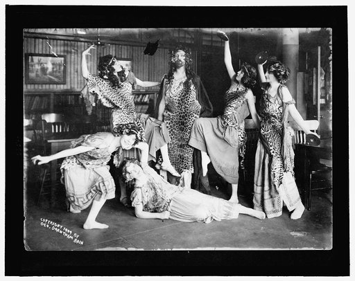 Society women in Greek pageant: Grace Walters, Mrs. Arthur Scott Burden, Mr. A. Herter (artists who designed pageant), Mrs. J.B. Eustis, Martha White and Miss M.R. White