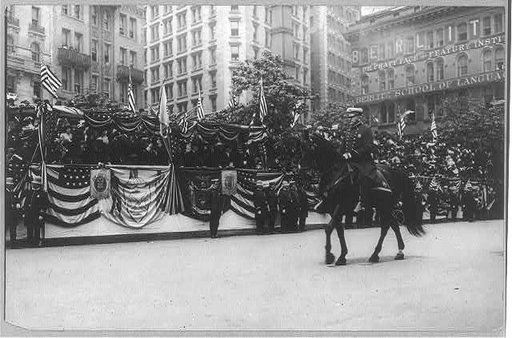Police parade, New York City]: Inspector [Miles] Cortright [on horseback