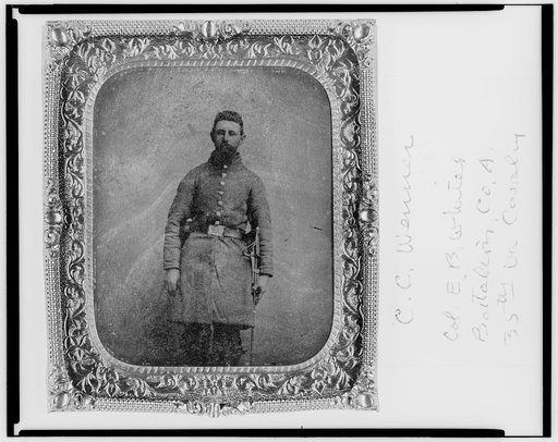 Pvt. C.C. Wenner, Co. A., 35th Virginia Cavalry, C.S.A., three-quarter length portrait, facing front