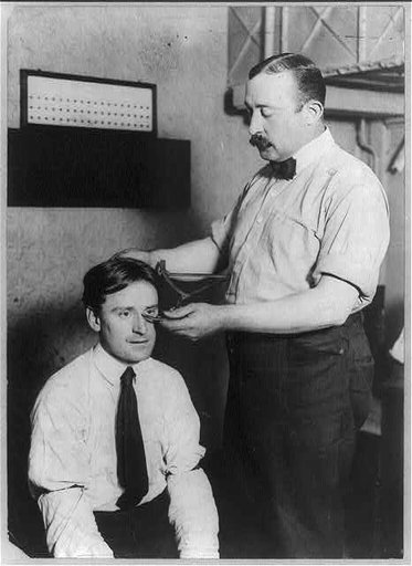 New York City Police Dept. activities: taking Bertillon measurements-- cranium