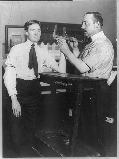 New York City Police dept. activities: taking Bertillon measurements--hand size