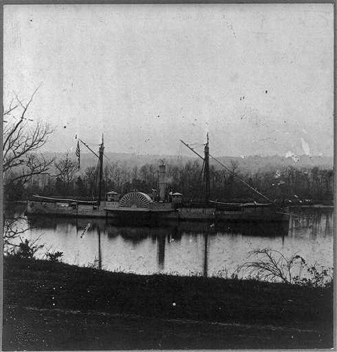 U.S. gunboat "Mendota" in James River, near Dutch Gap Canal; Peterburg, Virginia, campaign