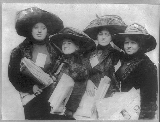 Women strikers selling newspapers for a living. New York shirt waist workers strike