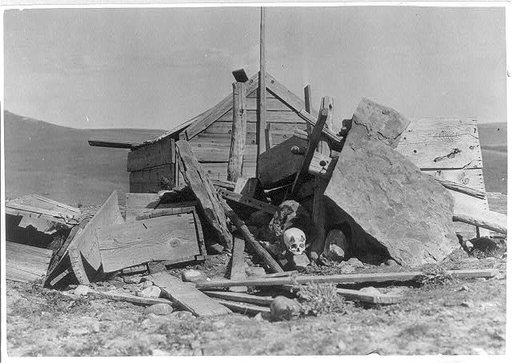 Mont. - Glacier Natl. Park - wrecked tombs of Blackfoot chiefs Flat Tail and Drags His Robes, in the Two Medicine Valley