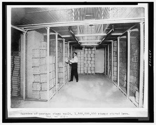 Section of postage stamp vault. 1,500,000,000 stamps stored here
