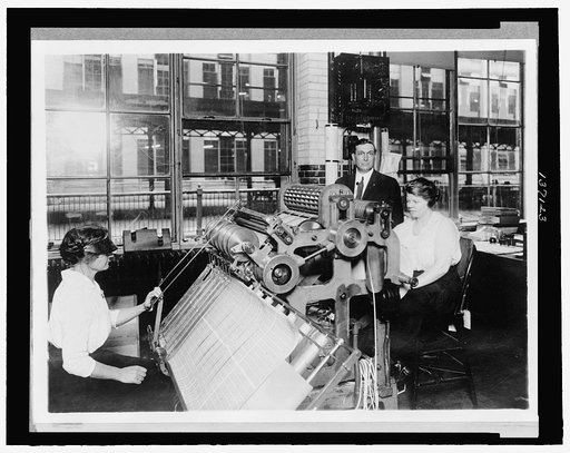 New perforating machine used by the Bureau of Engraving and Printing for perforating postage stamps ...