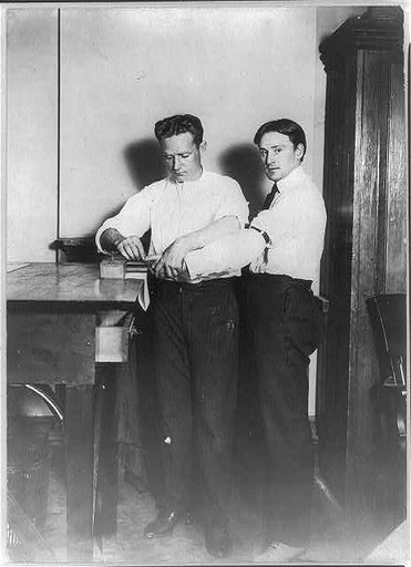 N.Y.C. Police HQ - taking Bertillon measurements for identifying prisoners (fingerprints)