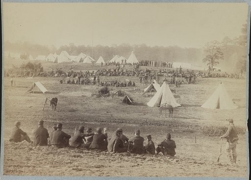 Camp scene. Guarding Confederate prisoners