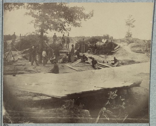 Part of Federal Line of Works showing bombproof tents occupied by U.S. Colored Troops in front of Petersburg, Va., Aug. 7, 1864