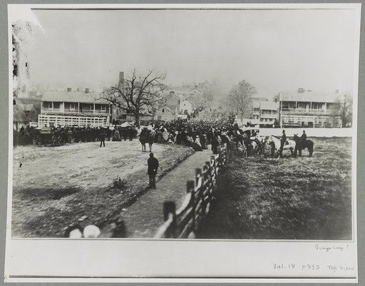 Gettysburg, Pa. Nov. 19, 1863. Crowd and marching troops on way to cemetery