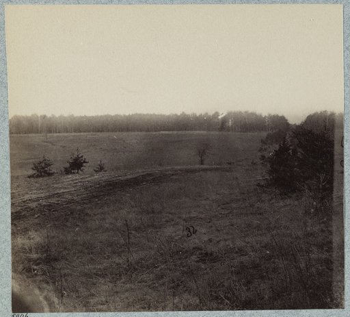 Palmer's field, on Orange Turnpike four miles from Wilderness Church Confederate entrenchments at edge of woods