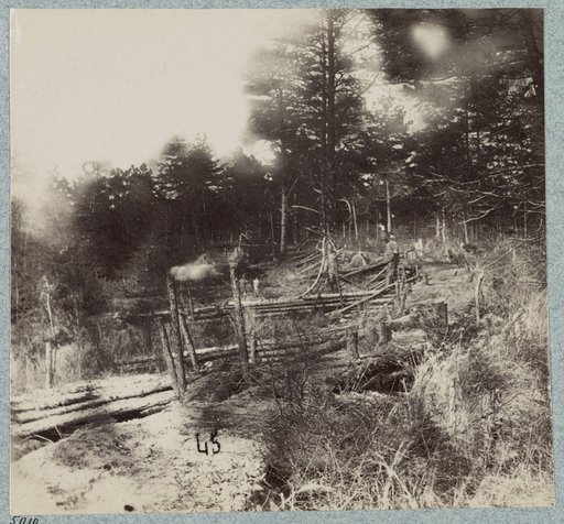 Confederate entrenchments at edge of woods, Palmer's field, on Orange Turnpike