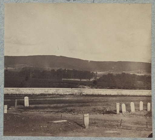 Antietam Cemetery in foreground, South Mountain in background - gap shows location of Signal Station during battle. View taken after the war