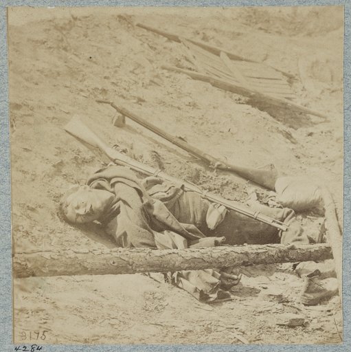 Dead Confederate soldiers in trenches of Fort Mahone in front of Petersburg, Va., April 3, 1865