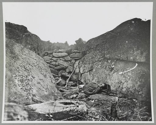 Rocks could not save him at the battle of Gettysburg, Pa. July 1863