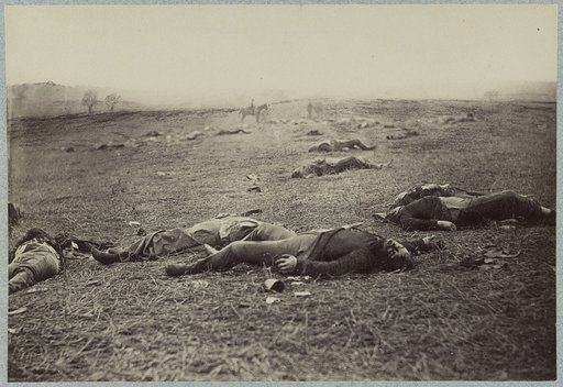 Battlefield of Gettysburg. Bodies of dead Federal soldiers on the field of the first day's battle