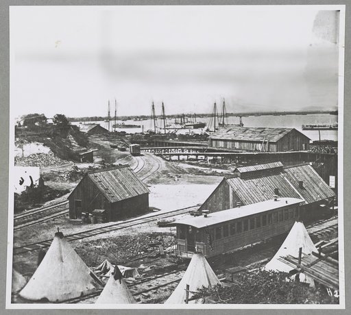 Wharves at City Point, Va., Lincoln's car in foreground