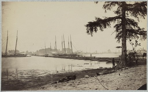 Pontoon bridge across James River at Powhatan Point, on which Army of Potomac crossed, June, 1864