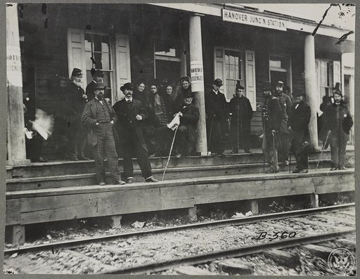 Hanover Junction, Pennsylvania, 1863, Hanover Junction station. Detail of crowd waiting on platform