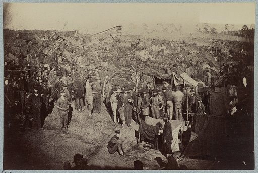 Andersonville Prison, Ga., August 17, 1864. Issuing rations, view from main gate