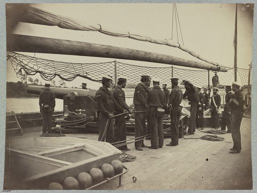 A gun crew on deck of U.S.S. Mendota, James River, Va.