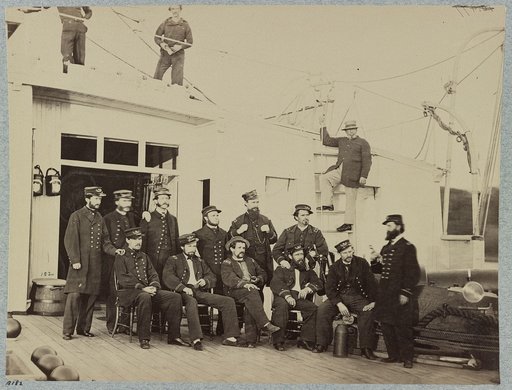Officers on deck of U.S. gunboat Commodore Barney