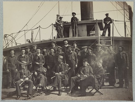Officers and crew on deck of gunboat Agawam, James River, Va.