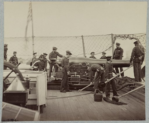 Gun crew on deck of U.S.S. Miami, [i.e. Mendota] James River, Va.