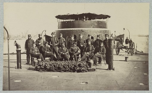 Fifteen officers on deck of a Union monitor warship