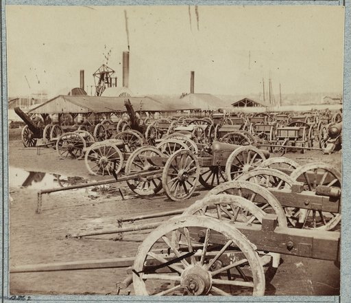 Captured Confederate artillery on docks at Rocketts