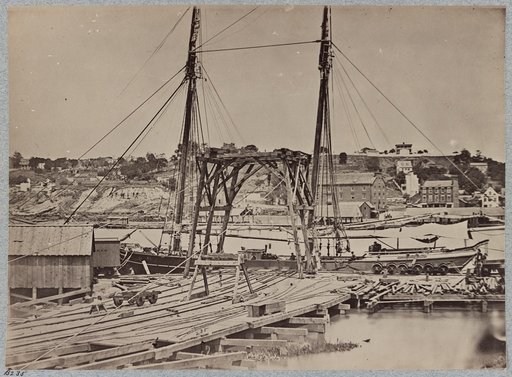 View on the dock on south side of James River opposite Rocketts, Richmond, Va., April, 1865