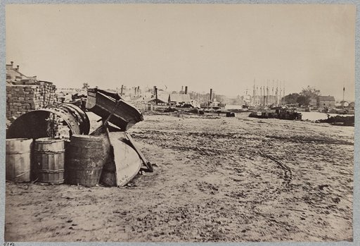 View on the docks at Rocketts, Richmond, Va., April, 1865
