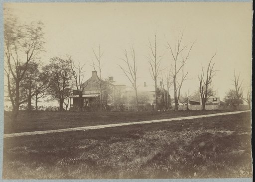 Buildings on a grassy land with trees