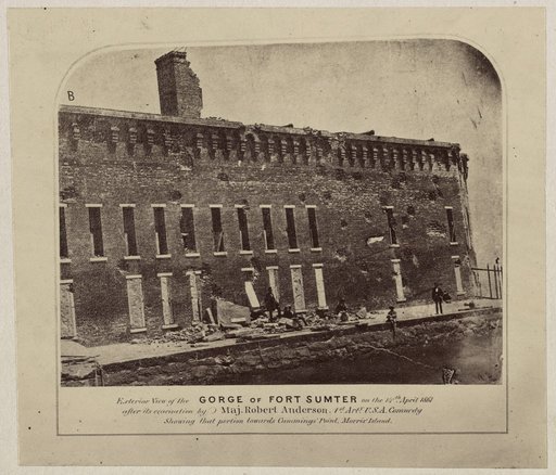 Exterior view of the gorge of Fort Sumter on the 14th April 1861 after its evacuation by Maj. Robert Anderson 1st Arty. U.S.A. Commdg showing that portion towards Cummings' Point, Morris' [i.e. Morris] Island