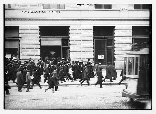 Suffragettes at train tracks, New York
