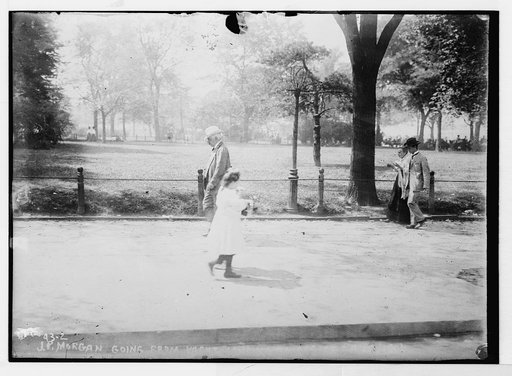 J.P. Morgan walking to office from yacht landing, New York