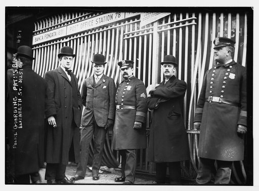 Police guarding [failed] Pati's bank, Elizabeth St. [New York City