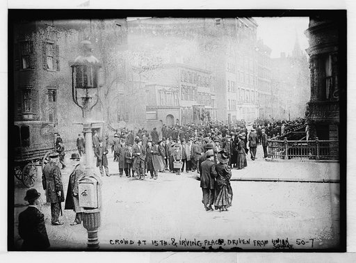 Crowd at 15th & Irving Place, driven from Union Square anarchist riot, New York