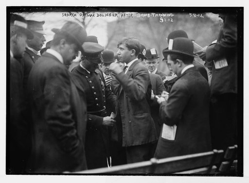 Police search Max Dolinger after bomb throwing, Union Square, anarchist riot, New York