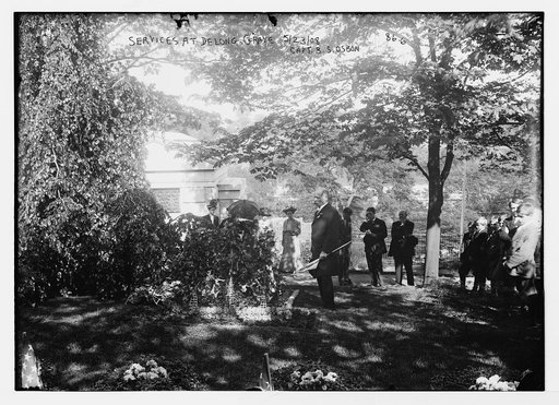Capt. B.S., (Bradley Sillick), Osbon at funeral services at George DeLong grave