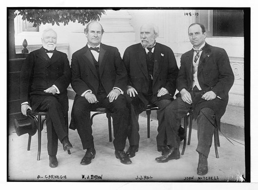 A. Carnegie, W.J. Bryan, J.J.Hill, and John Mitchell, seated