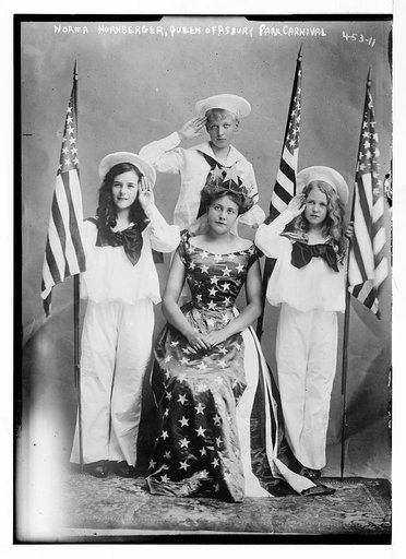 Norma Hornberger, Queen of Asbury Park Carnival [with three saluting children