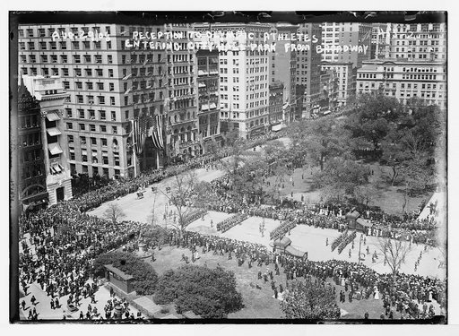 Reception to Olympic athletes, entering City Hall Park from Broadway