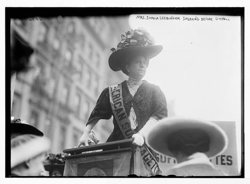 Suffragette Mrs. Sophia Loebinger speaking before City Hall [New York