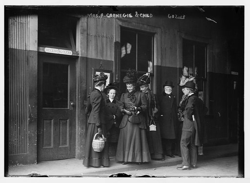 Mrs. A. Carnegie and child [at railroad station, New York